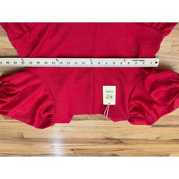 Entro Women's Dress Shift Square Neck Stretch Textured Short Puff Sleeve L Red - Picture 5 of 9